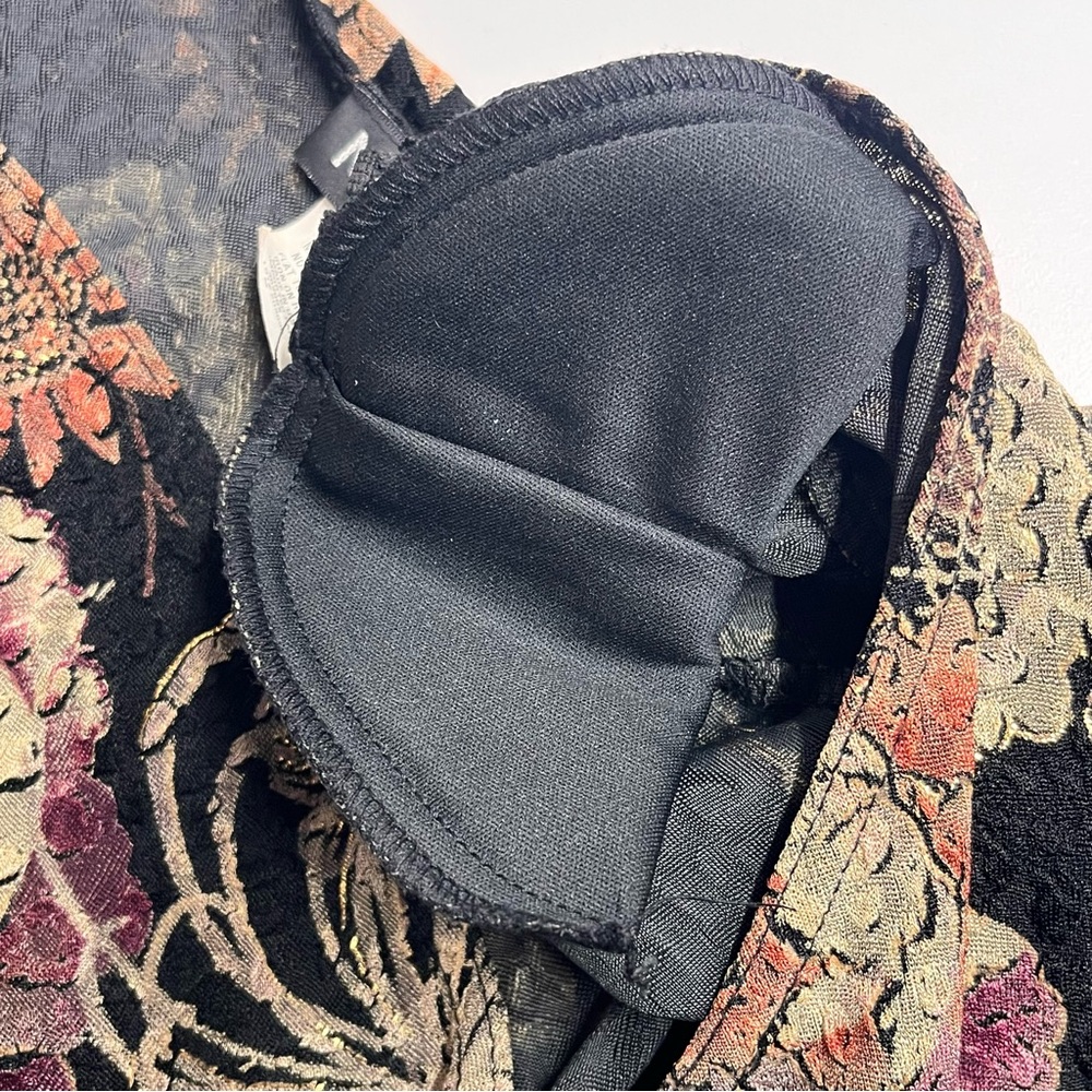 Vintage Y2K MSK Women's Black Floral top beading shoulder pads‎ ruched v neck - Picture 13 of 16